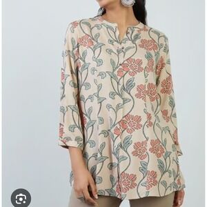 Utsa by Westside Womens XL Blouse‎ Ethnic Indian Viscose Boho Button Down Peach